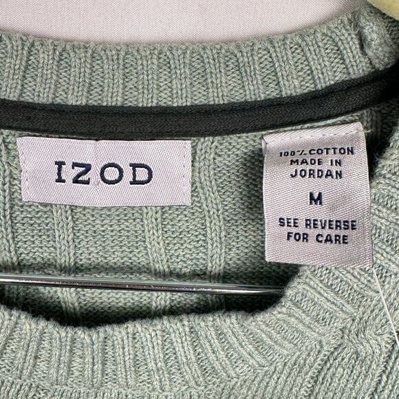 New Izod Sage Green Cable Knit Minimalistic Cotton Soft Crew Neck Sweater Medium - Picture 8 of 11